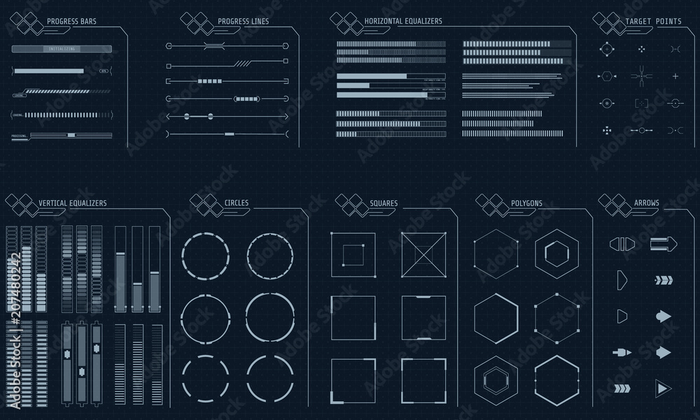 Poster HUD Futuristic User Interface Gray Elements Set Vector