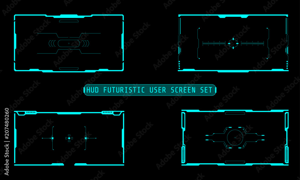 Leinwandbilder HUD Futuristic Technology Interface Elements Panel Set Vector. Abstract Virtual Cyber Object Pack For Game App UI Illustration.