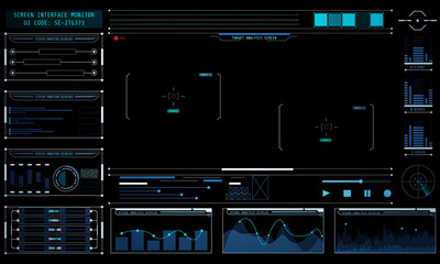 HUD Virtual Elements Hologram User Screen Interface Vector. Abstract Futuristic Target Radar Searching Scan Display Panel Illustration.