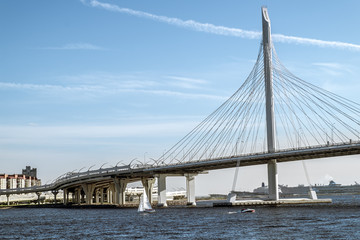 View on ring road and cable bridge on Vasilievsky island.