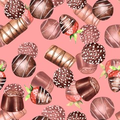 Chocolate candies, watercolor seamless pattern 6. Hand drawn sweet background