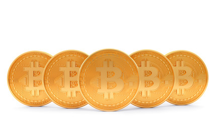 Golden bitcoin isolated on white background,3D rendering