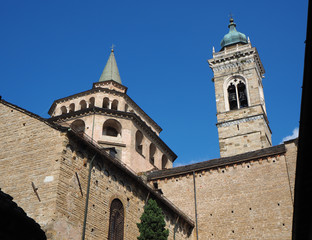 Fototapeta na wymiar Bergamo - Old city. One of the beautiful city in Italy. Lombardia. The bell tower and the dome of the Santa Maria Maggiore Cathedral 