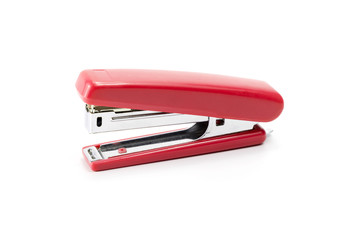 Stapler, office equipment red color isolated on a white background