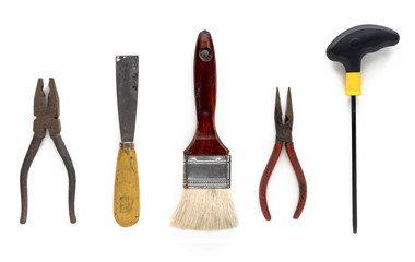 Craftsman tools isolated on white background.