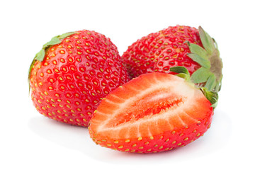 Strawberry fruit closeup on white