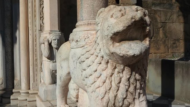 The Basilica of Santa Maria Maggiore is a church in Bergamo, one of the beautiful town in Italy. The lions at the entrance to the church