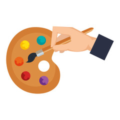 hand with paint brush pallette vector illustration design
