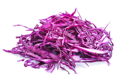 sliced red cabbage on white background
