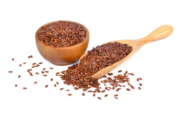 Brown flax seeds isolated on white background