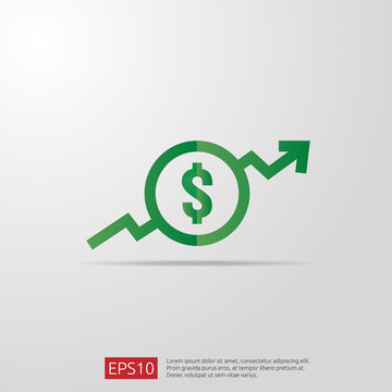 Dollar Increase Icon. Money Symbol With Arrow Stretching Rising Up. Business Cost Sale Icon. Vector Illustration