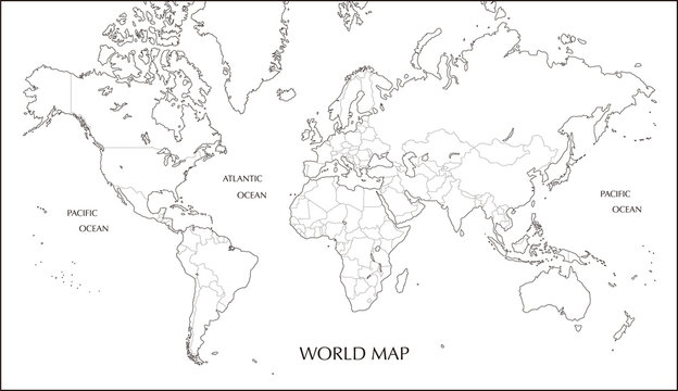 世界地図　メルカトル図法の白地図