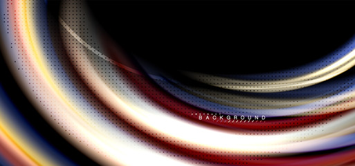 Multicolored wave lines on black background design