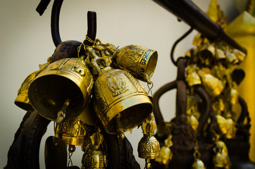 Spiritual bells wind chimes for peaceful meditating praying at temples in asia