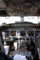 Bratislava, Slovakia. 14/02/2018. The cockpit of Boeing 737-800 aircraft.