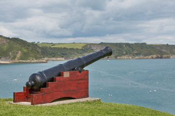 Memorial cannon in Tenby, Wales, UK.