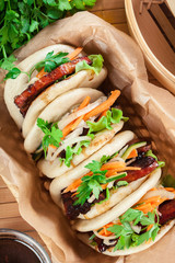 Gua bao, steamed buns with pork belly and vegetable
