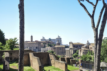 Fototapeta na wymiar Rome, imperial forums, in the background the altar of the homeland