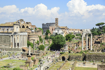 Fototapeta na wymiar Rome, ruins of the Imperial forums of ancient Rome