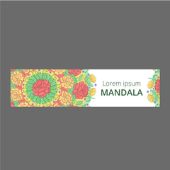 Vector banner set with floral ornament. Rose, tulip, leaf. Circular ornament.