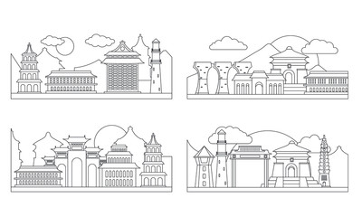 taipei banner concept set. Outline illustration of 4 Taipei taiwan city skyline vector banner horizontal concepts for web