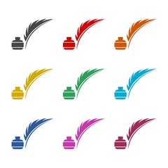 Fototapeta premium Feather with ink icon, color icons set