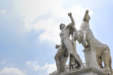 Fototapeta na wymiar Rome, sculpture in the quirinal square depicting the Dioscuri, Castore and Polluce sons of Zeus