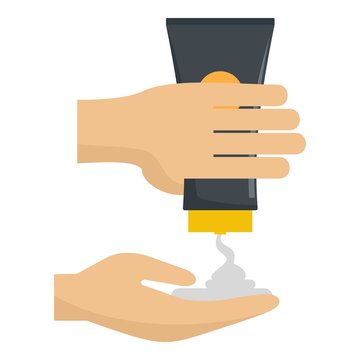 Sun Cream In Hand Icon. Flat Illustration Of Sun Cream In Hand Vector Icon For Web Design