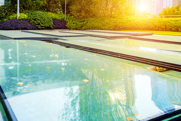 Glass curtain wall at construction site