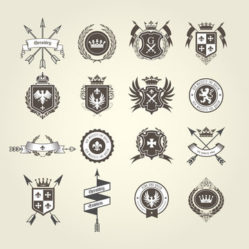 Coat of arms collection - emblems and blazons, heraldic crest with bow arrows