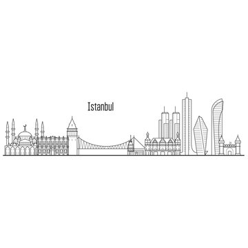 Istanbul city skyline - towers and landmarks cityscape in liner style