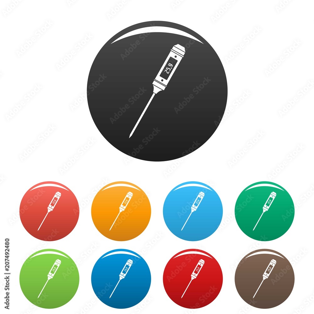 Poster thin thermometer icon. simple illustration of thin thermometer vector icons set color isolated on wh