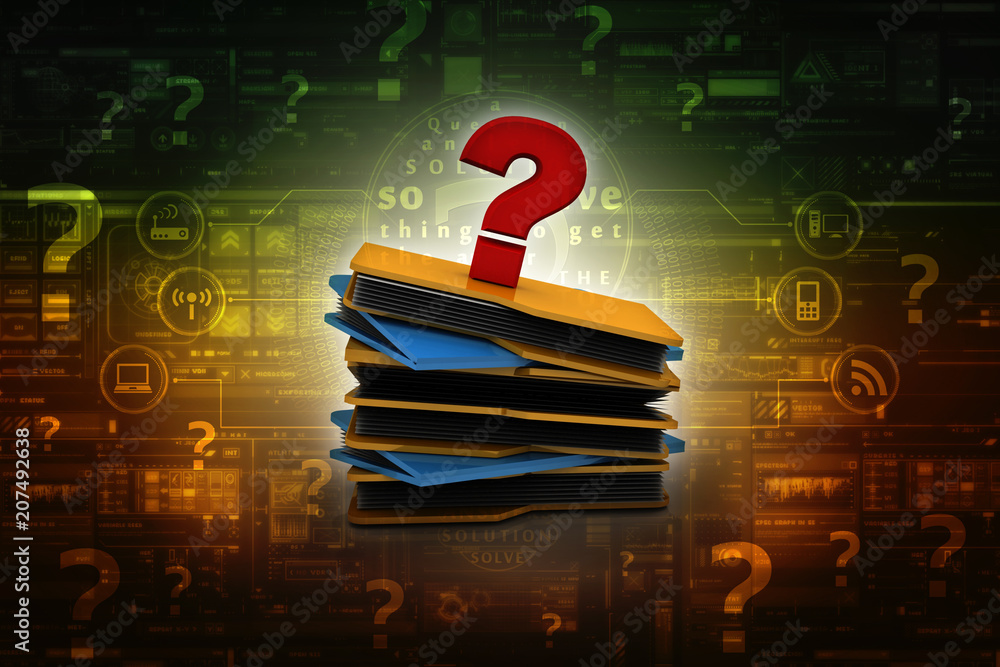 Poster 3d rendering file folder with question symbol