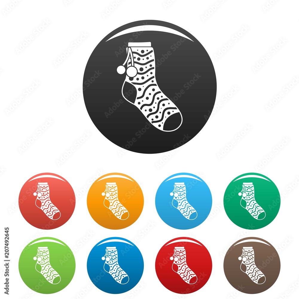 Poster sock with pompon icon. simple illustration of sock with pompon vector icons set color isolated on wh