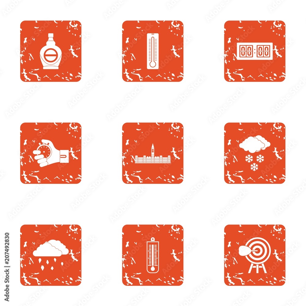 Poster winter record icons set. grunge set of 9 winter record vector icons for web isolated on white backgr