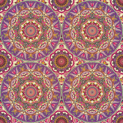 Seamless pattern mandala ornament. Vintage decorative elements. Hand drawn oriental background.