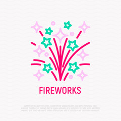 Fireworks thin line icon. Modern vector illustration of party entertainment.