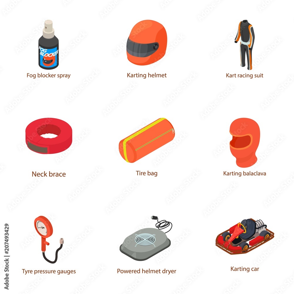 Poster karting icons set. isometric set of 9 karting vector icons for web isolated on white background