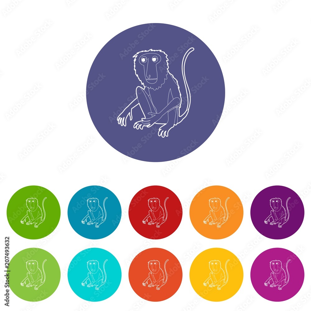 Poster sitting monkey icons color set vector for any web design on white background