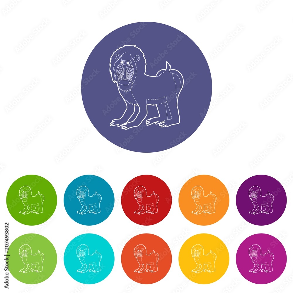 Poster mandrill icons color set vector for any web design on white background