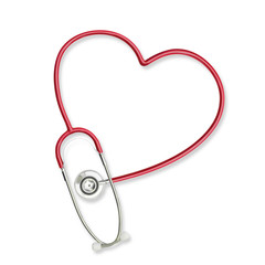 Red doctor's stethoscope in heart shape isolated on white background with clipping path for medical...