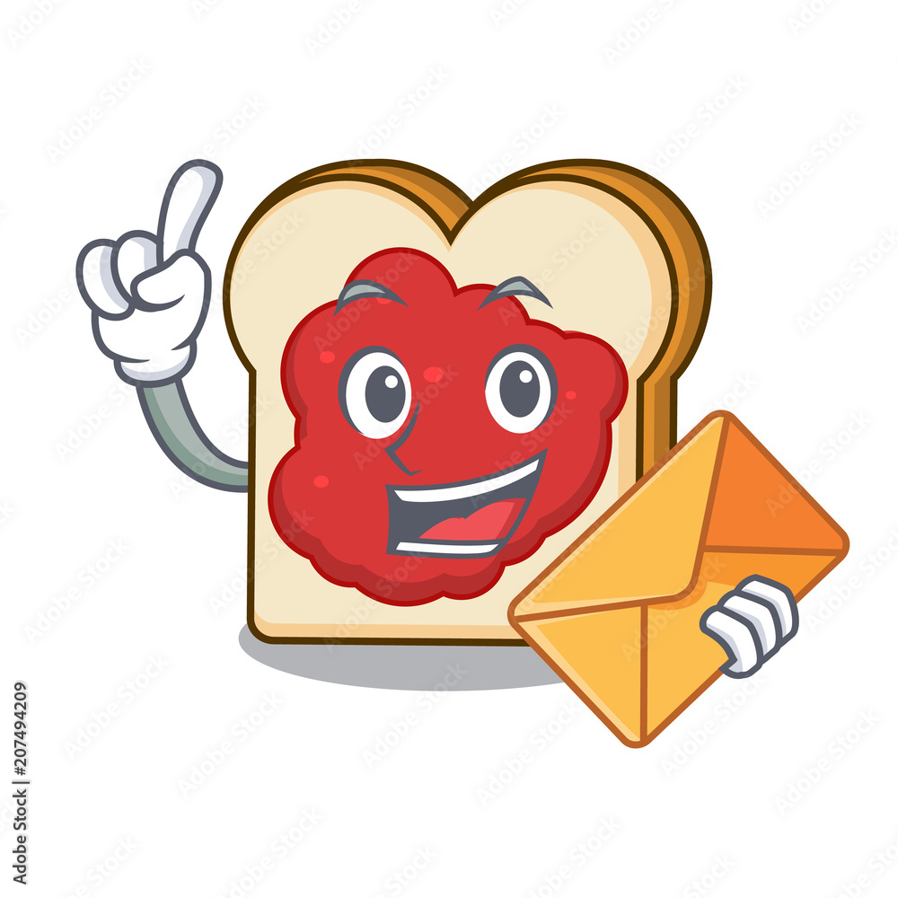 Sticker with envelope bread with jam character cartoon