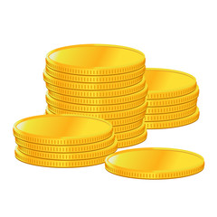 golden coin stack icon on white background