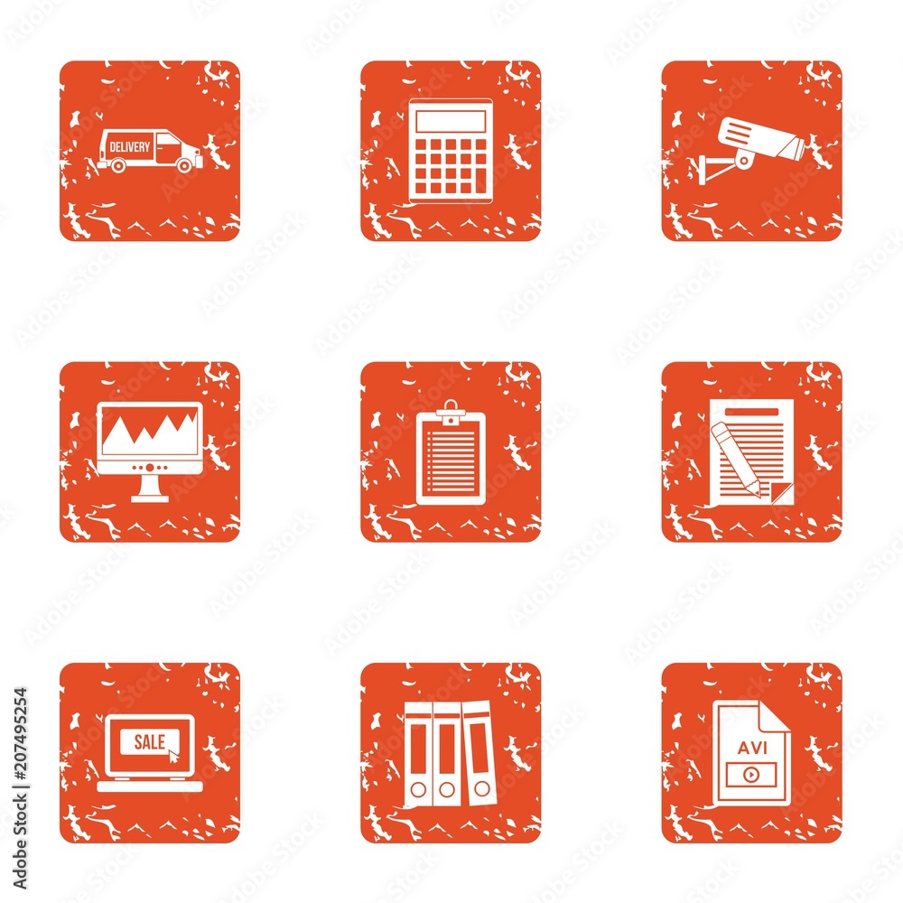 Poster file document icons set. grunge set of 9 file document vector icons for web isolated on white backgr