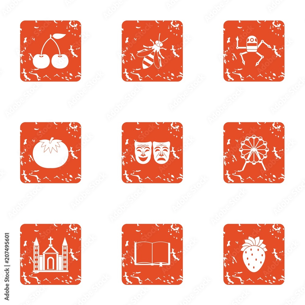 Poster psyche icons set. grunge set of 9 psyche vector icons for web isolated on white background