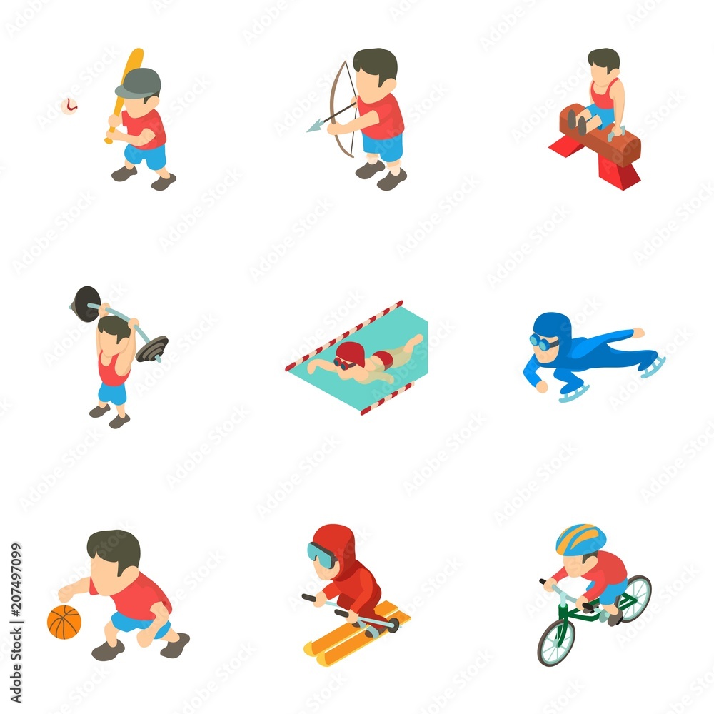 Poster sporting event icons set. cartoon set of 9 sporting event vector icons for web isolated on white bac