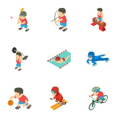 Sporting event icons set. Cartoon set of 9 sporting event vector icons for web isolated on white background