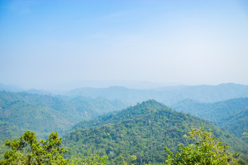 The beauty of the trees and mountains at Nern Chang Puak View Point , Kanchanaburi, Thailand.