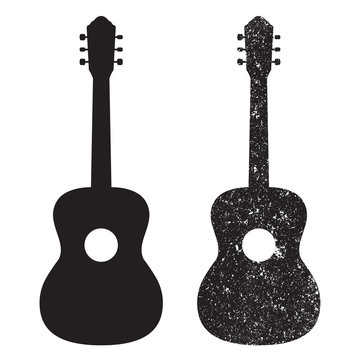 Guitar icon, silhouette. Grunge design. Vector illustration isolated on white