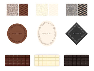 Set of chocolate bars, white, dark, milk. Vector illustration EPS 10 with seamless patterns for package, labels design